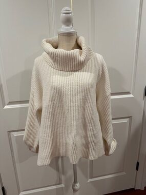 Ann Taylor Ivory Ribbed Cowl Neck Sweater